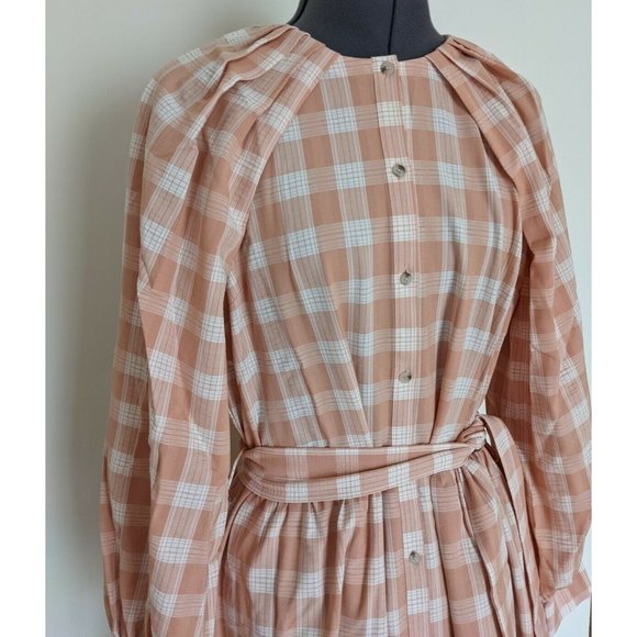 Witchery Womens Check Midi Shirt Dress Pastel Orange Long Sleeve Size 12 /14 NEW - Picture 6 of 12